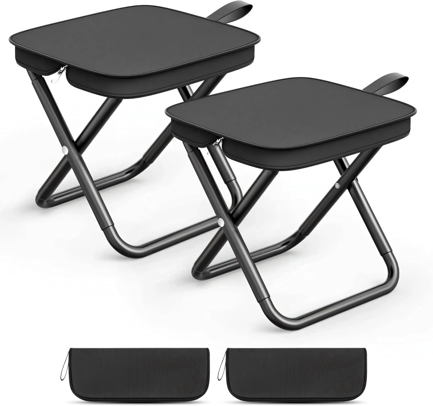 Camping Stool, Portable Folding Stool with Carry Bag, Foldable Seat, Ultralight Camping Stool for Travel Walking Hiking Fishing Picnic Barbecue (2, Black)