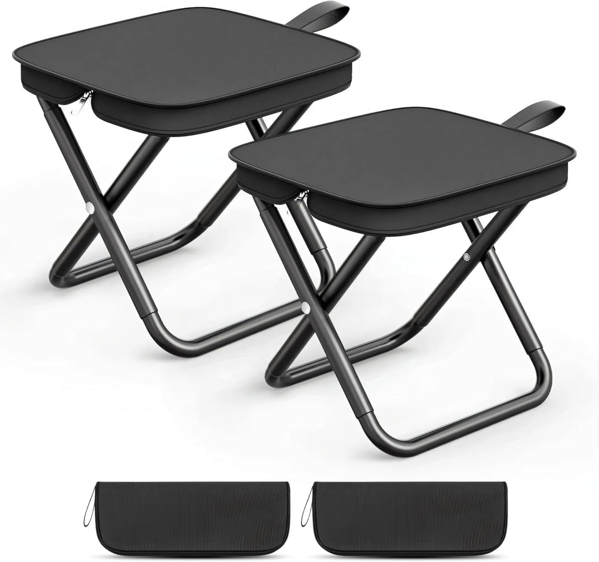 Camping Stool, Portable Folding Stool with Carry Bag, Foldable Seat, Ultralight Camping Stool for Travel Walking Hiking Fishing Picnic Barbecue (2, Black)