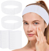 200 Count Disposable Spa Facial Headbands with Convenient Closure,White Stretch Facial Headwraps Soft for Facials Skincare Spa