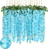 24 Pack Lake Blue Wisteria Hanging Flowers Garland, 3.77 Feet Lake Blue Artificial Wisteria Flower Vines, Fake Lake Blue Wisteria, Lake Blue Flower Vines for Backdrop, Hanging Flower Garland Decor
