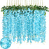 24 Pack Lake Blue Wisteria Hanging Flowers Garland, 3.77 Feet Lake Blue Artificial Wisteria Flower Vines, Fake Lake Blue Wisteria, Lake Blue Flower Vines for Backdrop, Hanging Flower Garland Decor