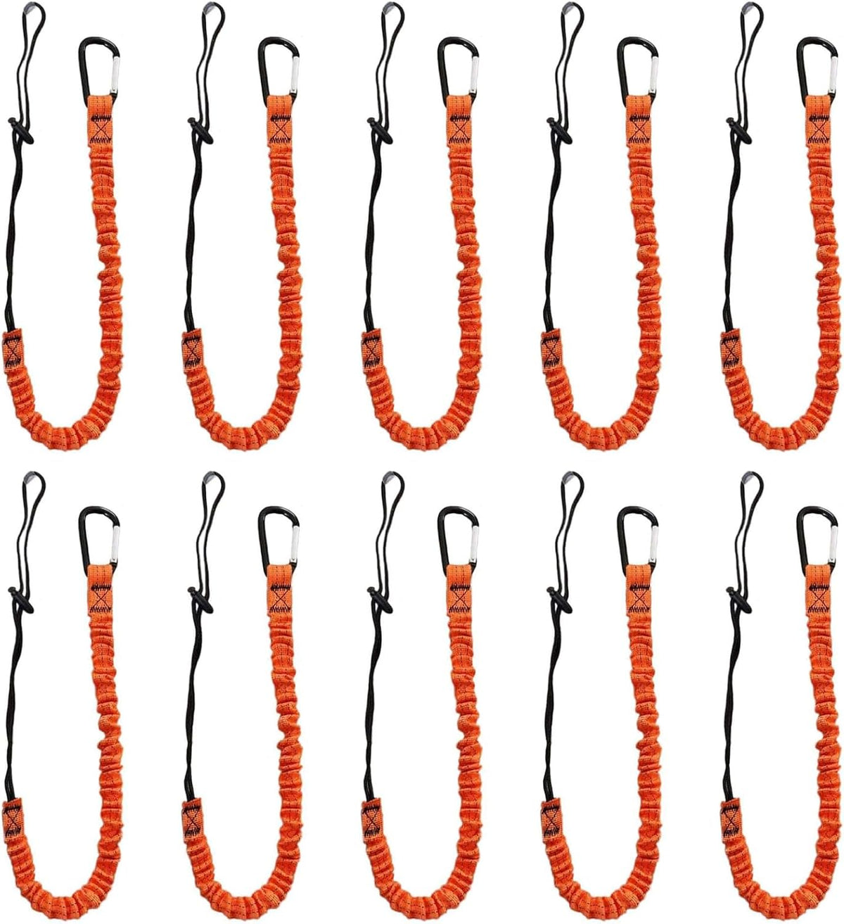 10pcs Retractable Tool Lanyards for Hand Tools with Carabiner and Adjustable Loop End, Extendable Length 31.5 "-43.3", Aluminum Screw Lock Carabiner with Shock Cord Stopper
