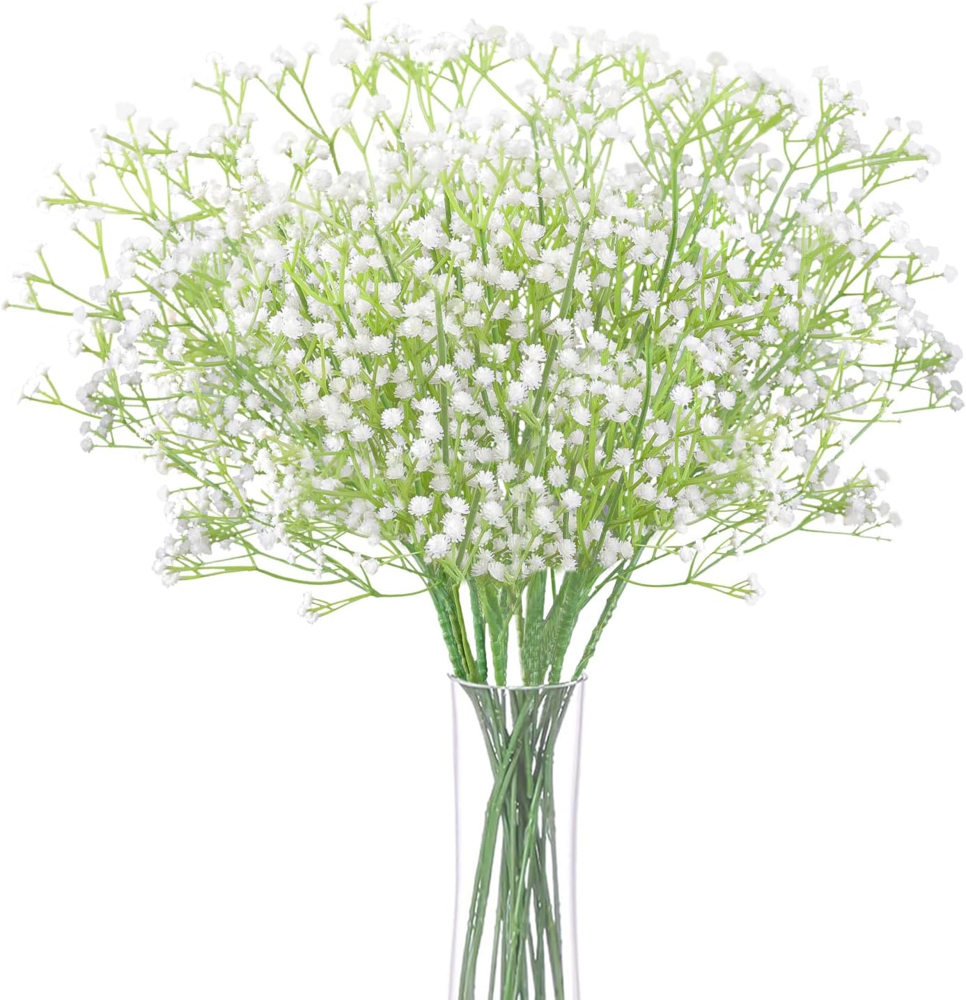 10Pcs Artificial Baby Breath Flowers White with Long Stem, Real Touch Silk Gypsophila Bouquets Bulk for Wedding, DIY Floral Arrangements, Home & Office Decor, Party Centerpieces, White