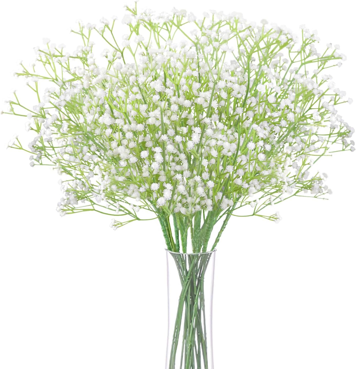 10Pcs Artificial Baby Breath Flowers White with Long Stem, Real Touch Silk Gypsophila Bouquets Bulk for Wedding, DIY Floral Arrangements, Home & Office Decor, Party Centerpieces, White