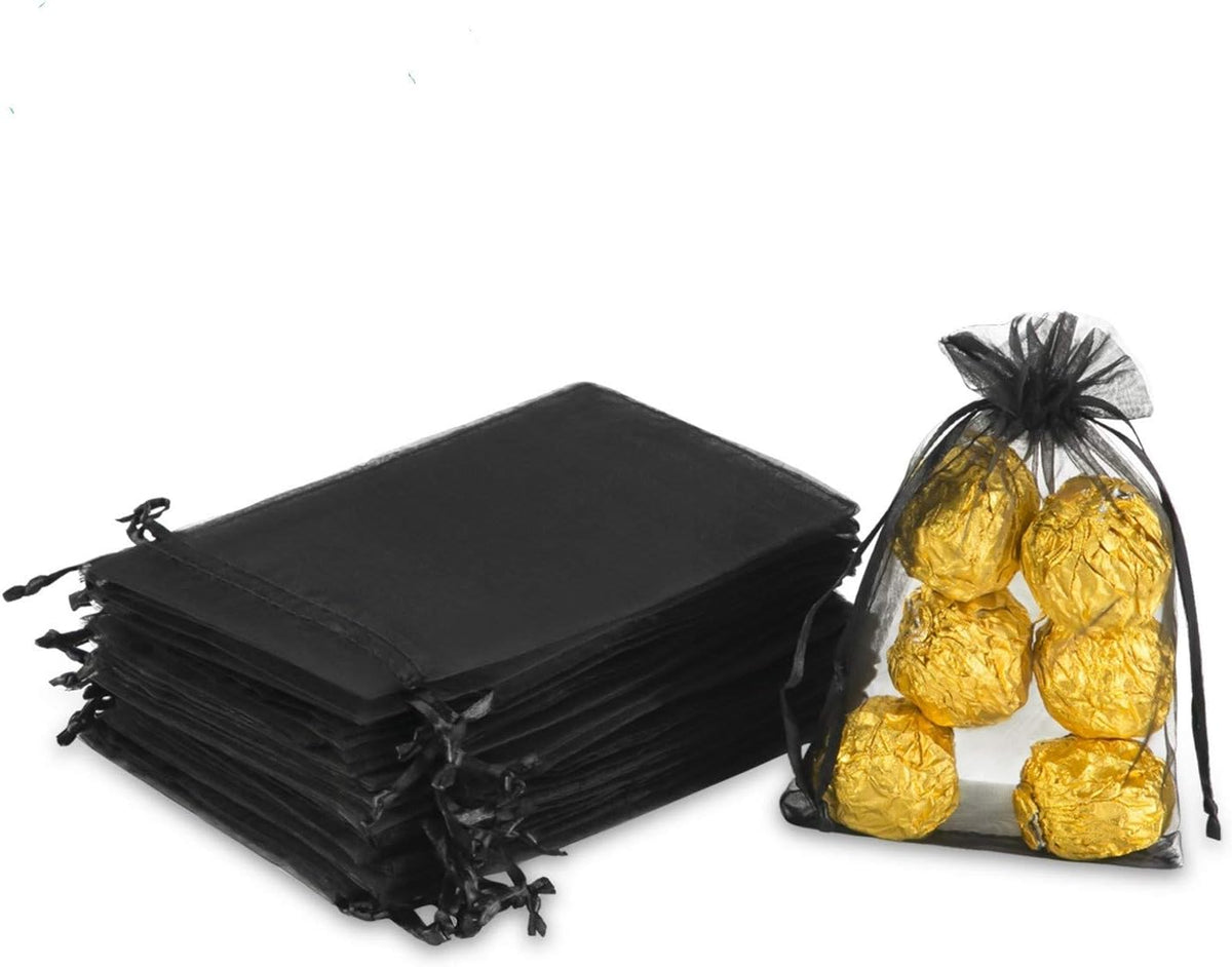100PCS 4x6" (10x15cm) Sheer Drawstring Gift Bags, Black Organza Wedding Party Favour Pouches Jewellery Christmas Festival Gift Bags
