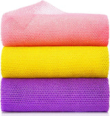3 Pieces African Bath Sponge Exfoliating Scrubbing Long Net Rag Wash Shower Body Scrubber, Yellow Pink Purple