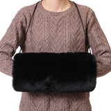 Faux Fur Hand Muffs for Women Winter Warm Arm and Hand Warmer with PU Leather Strap(Black)