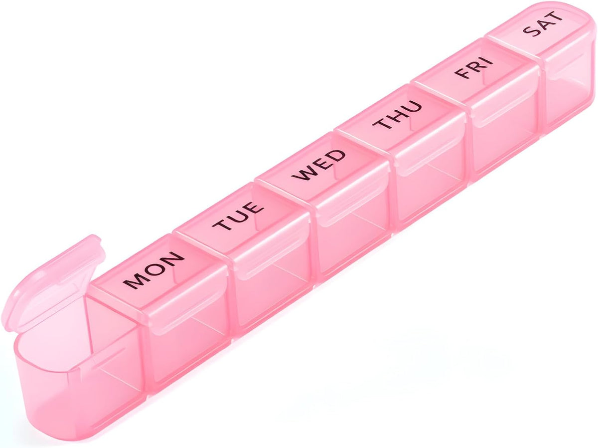 Weekly Pill Organizer, Large 7 Day Pill Box, Travel Pill Case, Daily Pill Dispenser for Vitamins, Medicines, Supplements, and Fish Oil(Pink)