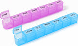 2 Pack Weekly Pill Organizer, Large 7 Day Pill Box, BPA-Free Travel Medicine Case, Easy Open & Secure Close, Portable Pill Holder for Vitamins, Supplements & Medications - Blue&Purple