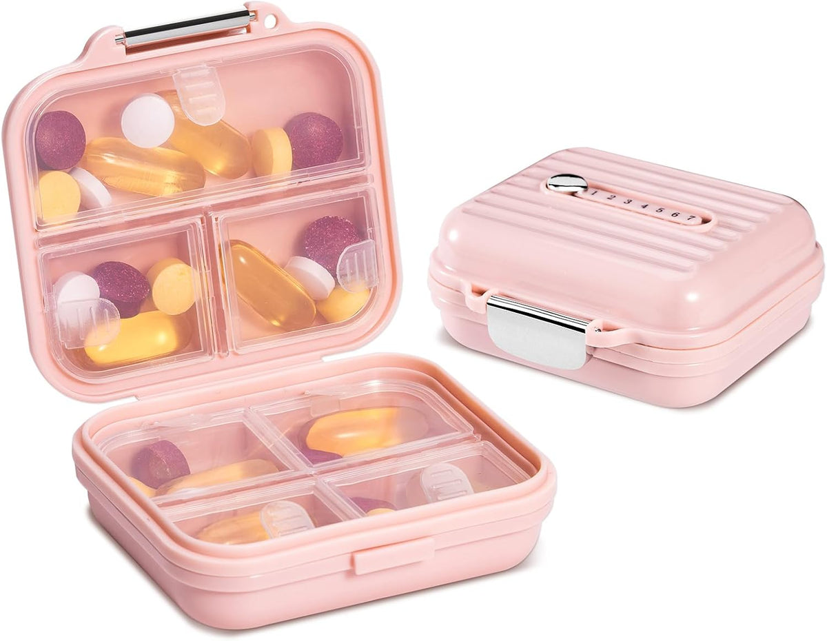 Travel Pill Organizer, 7 Compartments Portable Pill Case, Compact and Portable Pill Box, Small Pill Container for Pocket Purse Medicine Organizer, Daily Pill Box to Hold Vitamins