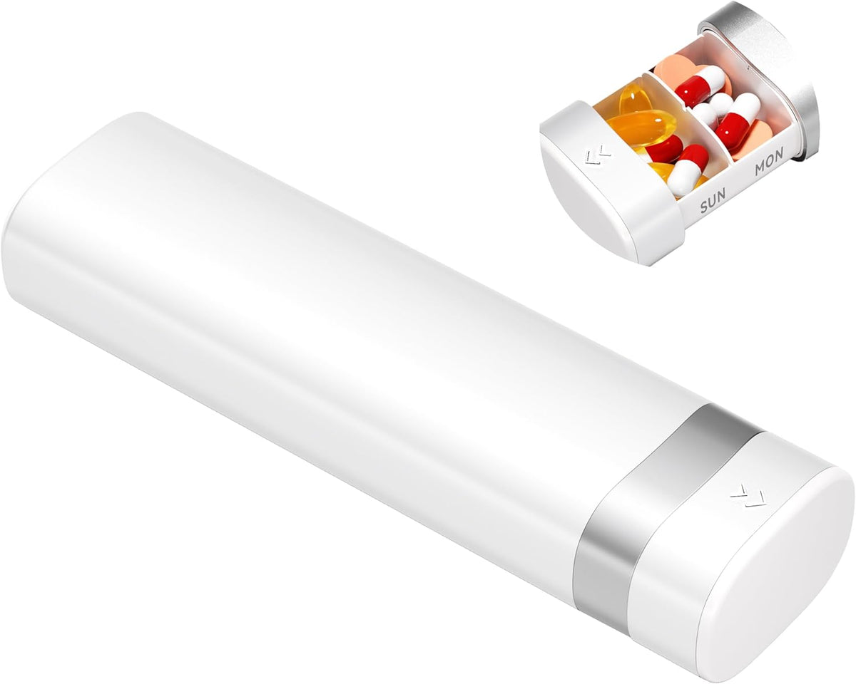 7-Day Pill Organizer, Travel Pill Case with Easy-to-Use Design, Large-Capacity Vitamin Box, Portable Drawer Medication Organizer for Once-a-Day Vitamins, Pills, and Supplements (White)