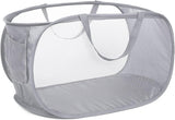 Mesh Collapsible Laundry Basket with Pockets and Reinforced Carry Handles, Foldable Dirty Clothes Pop up Laundry Hamper for Dorm Bathroom Bedroom Travel Dorm Camping (1, Grey)