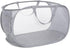 Mesh Collapsible Laundry Basket with Pockets and Reinforced Carry Handles, Foldable Dirty Clothes Pop up Laundry Hamper for Dorm Bathroom Bedroom Travel Dorm Camping (1, Grey)