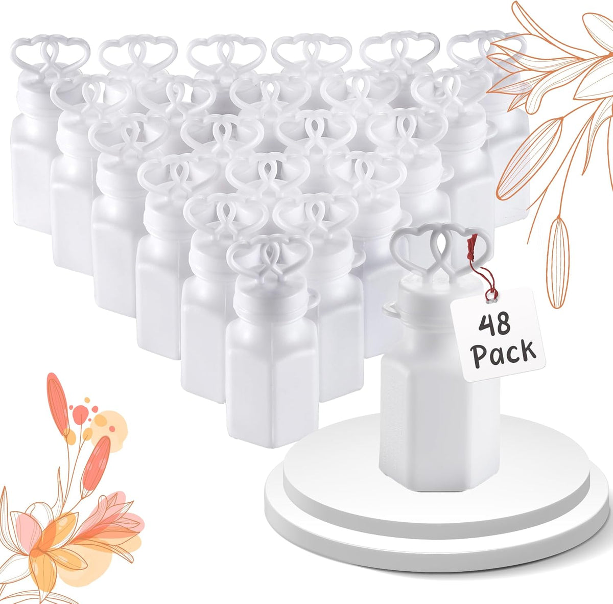 Wedding Bubbles with Wands - (48 Count) Bulk Mini Double Heart Top Bubbles for Wedding Send Off, Bridal Party Favors, Engagement, Anniversary Celebrations, Toy Gifts for Kids, Boys or Girls