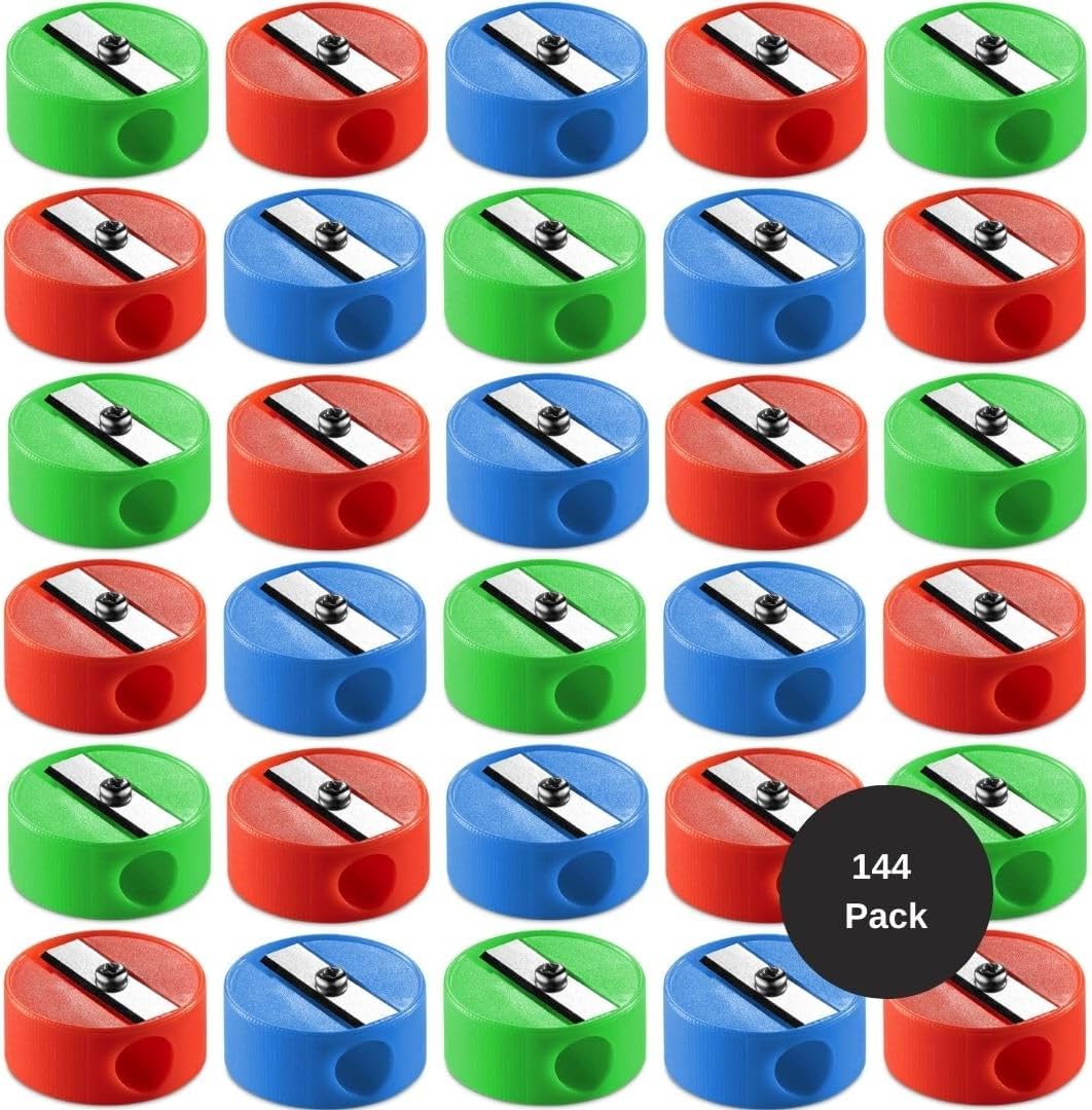 Pencil Sharpeners in Bulk - Pack of 144 Pocket Sized Mini Handheld Pencil Sharpener for Kids, Plastic and Colorful for Party Favors, Goodie Bags, Classroom Prizes and School Supplies by