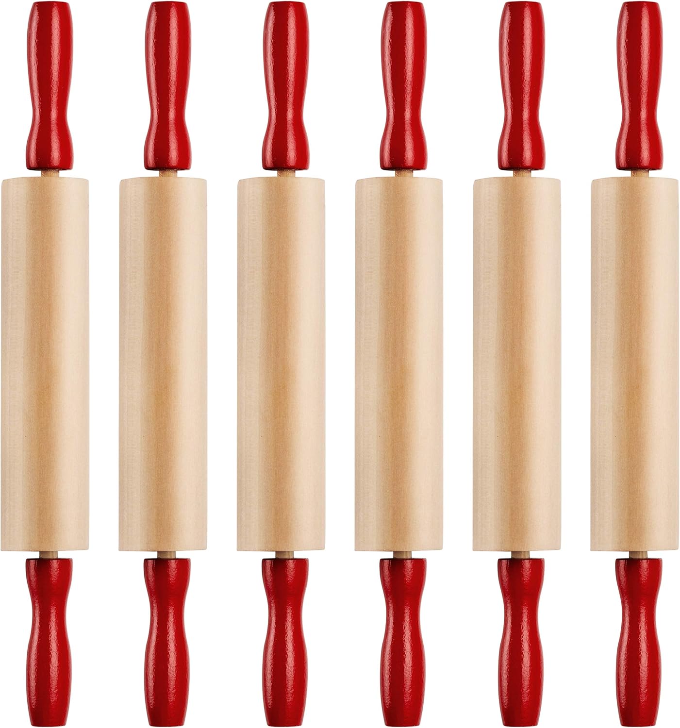 Mini Rolling Pin 7.5 Inch (6 Pack) Kids Rolling Pin Set for Play Dough Accessories Small Pin for Dough - Wooden Rolling Pins For Baking With Handles for Foods, Baking Supplies, And Playtime