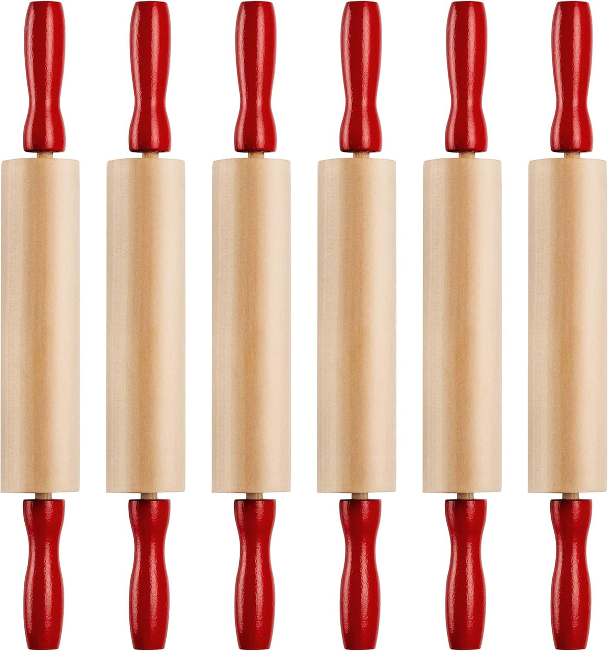 Mini Rolling Pin 7.5 Inch (6 Pack) Kids Rolling Pin Set for Play Dough Accessories Small Pin for Dough - Wooden Rolling Pins For Baking With Handles for Foods, Baking Supplies, And Playtime