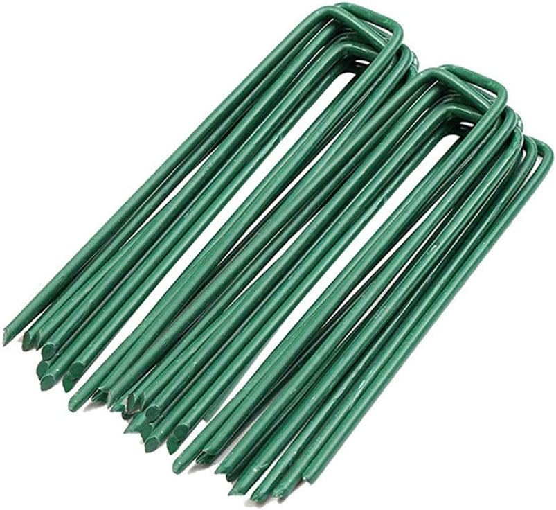 IME Garden Staples U Shaped Ground Anchors Stakes Pegs Pins Spikes for Securing Lawn Farm Sod Barrier Landscape Grass Fabric Netting Green 15CM 20Pack