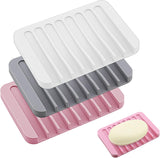 3 Pack Silicone Soap Dish Tray Holder Drainer, Soap Drainer Shower Waterfall for Bathroom and Kitchen, Keep Bars Dry Easy Cleaning (Grey+White+Pink)