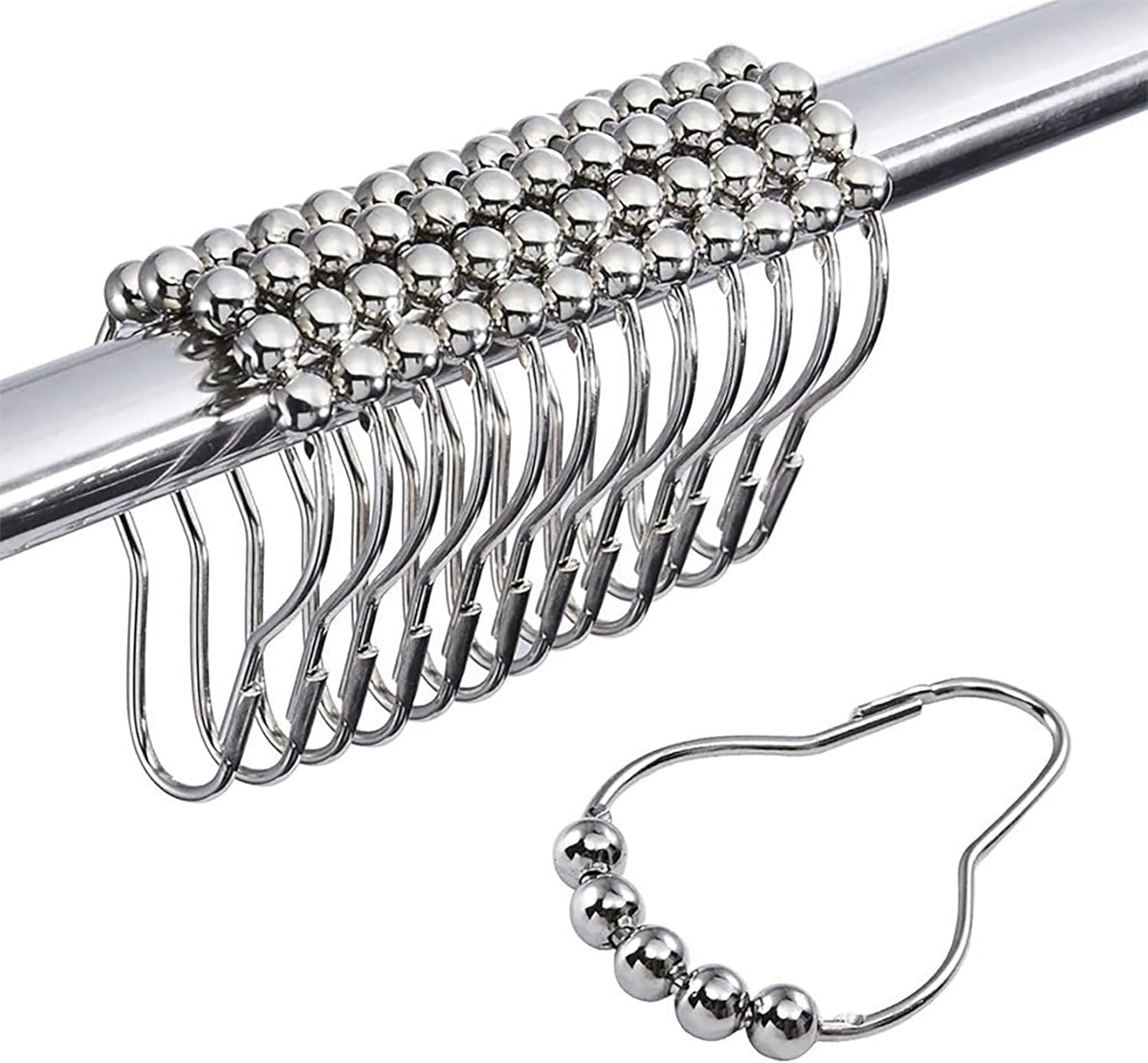 24 PCS Shower Curtain Ring Hooks, Stainless Steel Double Glide Bathtub Curtain Rings for Shower Curtain Rods