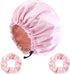 Satin Bonnet Silk Hair Cap for Sleeping, Adjustable Double layer Reversible Satin Sleep Cap with Hair Ties (Pink)