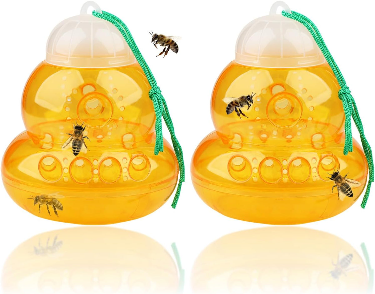 2 Pack Wasp Trap Hornets, Yellow Jackets Wasp Repellent, Hornet Trap, Bee Traps Wasps, Wasp Traps for Outdoors, Effective and Reusable, Safe and Natural, No Bottom Seam