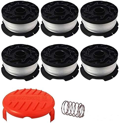 AF-100 String Trimmer Line Replacement - 30ft 0.065 Compatible With Black + Decker Autofeed System - Durable Line (6 Replacement Spools, 1 Cap, 1 Spring)