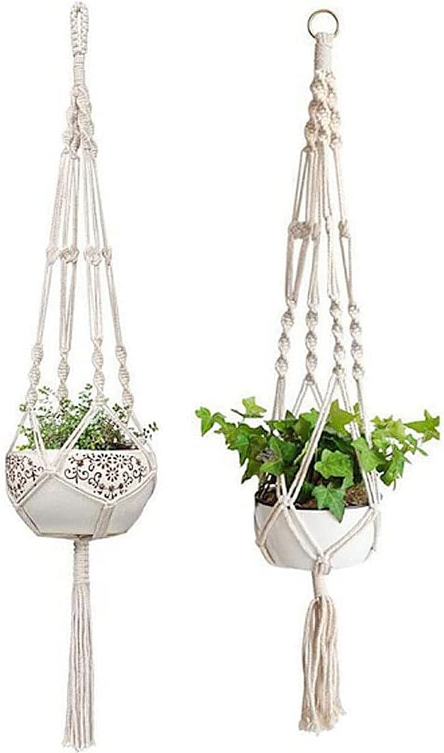 Macrame Plant Hangers 2 Pack, Handmade Natural Cotton Rope Hanging Planters for Indoor Plants, Odorless Not-Rotten Durable for Hanging Planter Indoor Outdoor Garden Patio Balcony Ceiling Decorations