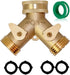2 Way Heavy Duty Brass Garden Hose Connector Tap Splitter for Lawn and Garden - Outlet Splitter, Hose Splitter, Hose Spigot Adapter with 2 Valves, Plus 4 Extra Rubber Washers