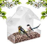 Bird Feeder, Window Bird House Crystal Clear Acrylic with Seed Tray, Drain Holes and 3 Suction Cups, Weatherproof Design, Squirrel Resistant, Drains Rain Water, Great Gift Idea for Nature Lovers
