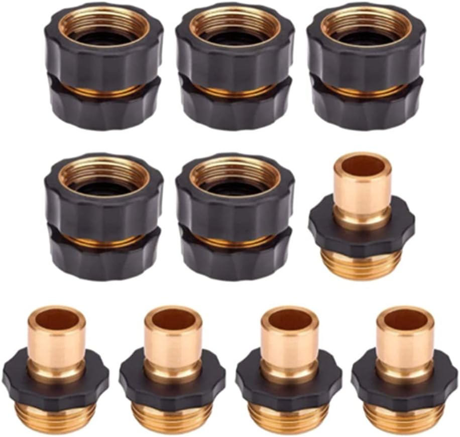 10PACK 3/4" Garden Hose Quick Connect Set Aluminum Hose Kitchen Faucet Connector Kit Thread Fittings Male Female Adapter 5 Pairs (5 Male Connects + 5 Female Connects)