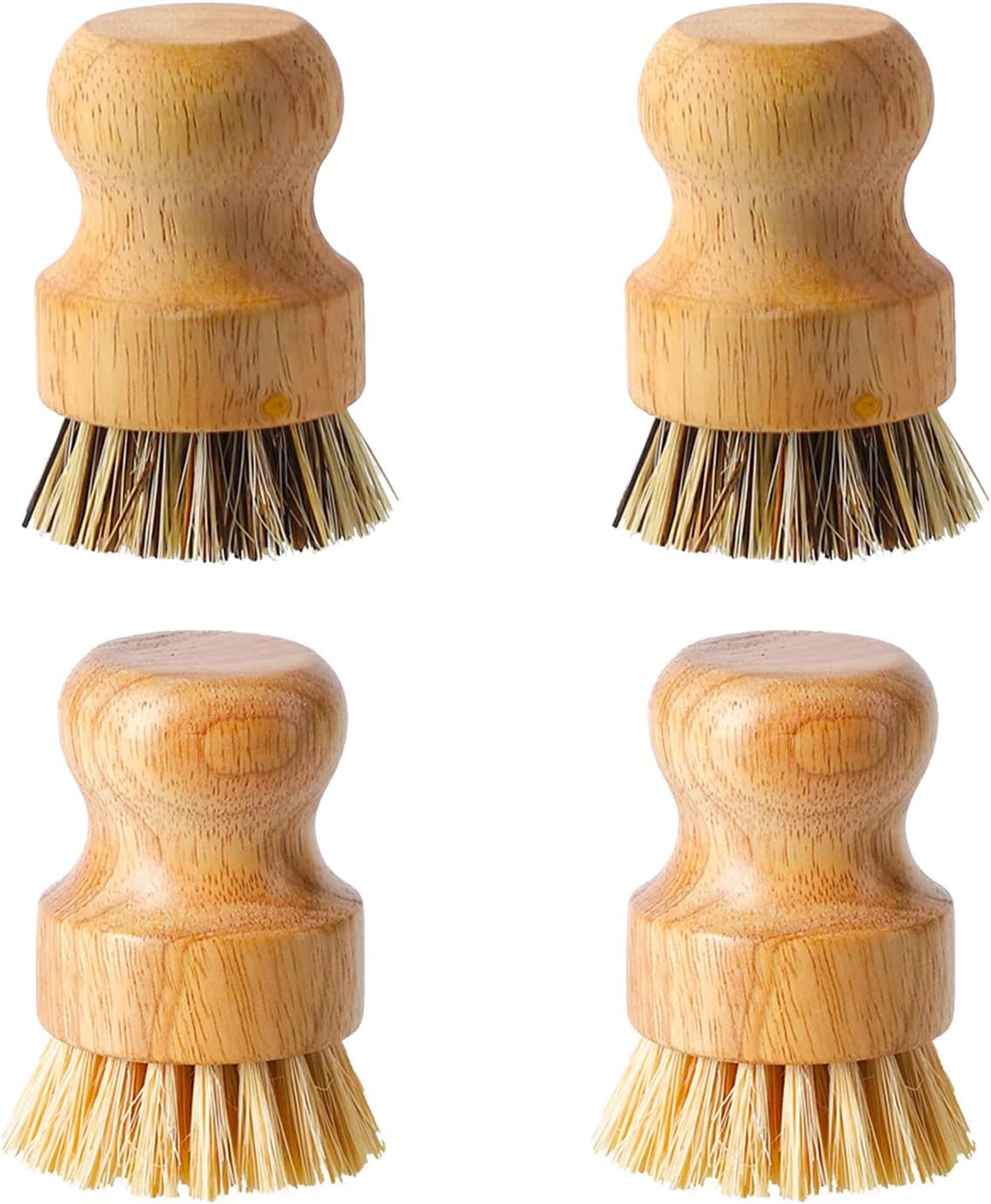 Dish Scrub Brush Dish Scrubber, 4 Packs Natural Bamboo Dish Brush Full Circle Palm Scrub Brush for Cleaning Pots Pans Vegetables (3.12 x 2.2 in)
