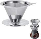 Pour Over Coffee Dripper, Reusable Stainless Steel Pour Over Coffee Filter Paperless Permanent Coffee Strainer for 1-4 Cup with Base