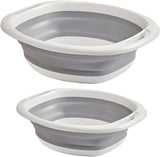 2 Pack Collapsible Wash Basin, Portable Wash Basin with Handles for Kitchen Sink Fruits Vegetables Home Camping Easy Storage (Grey)