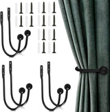 6 Pcs Curtain Holdbacks Curtain Tiebacks, U Shaped Curtain Hooks Wall Mount Window Curtain Holder (Black)