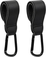 Baby Stroller Hooks, 2 PCS Leather Heavy Duty Mommy Hook with Adjustable Strap for Hanging Diaper Bag, Stroller Organizer, Groceries on Buggy Pushchair (Black)