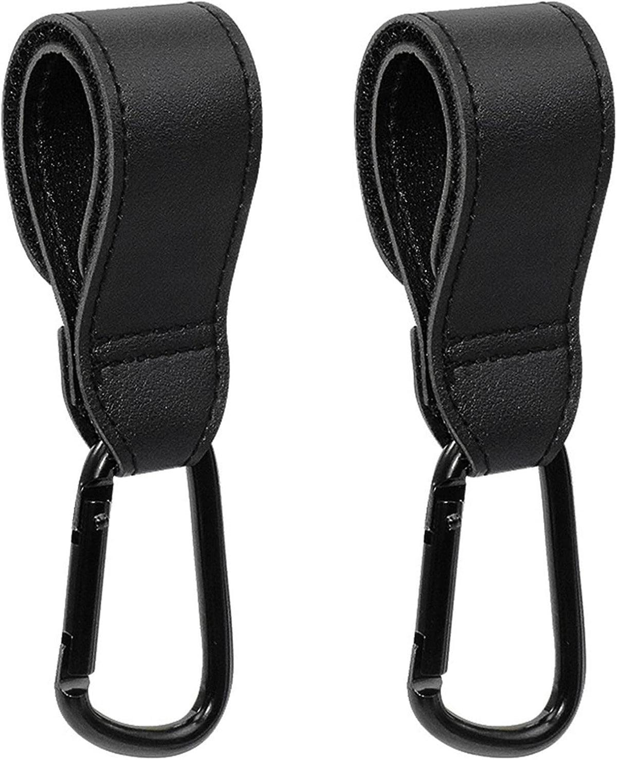Baby Stroller Hooks, 2 PCS Leather Heavy Duty Mommy Hook with Adjustable Strap for Hanging Diaper Bag, Stroller Organizer, Groceries on Buggy Pushchair (Black)