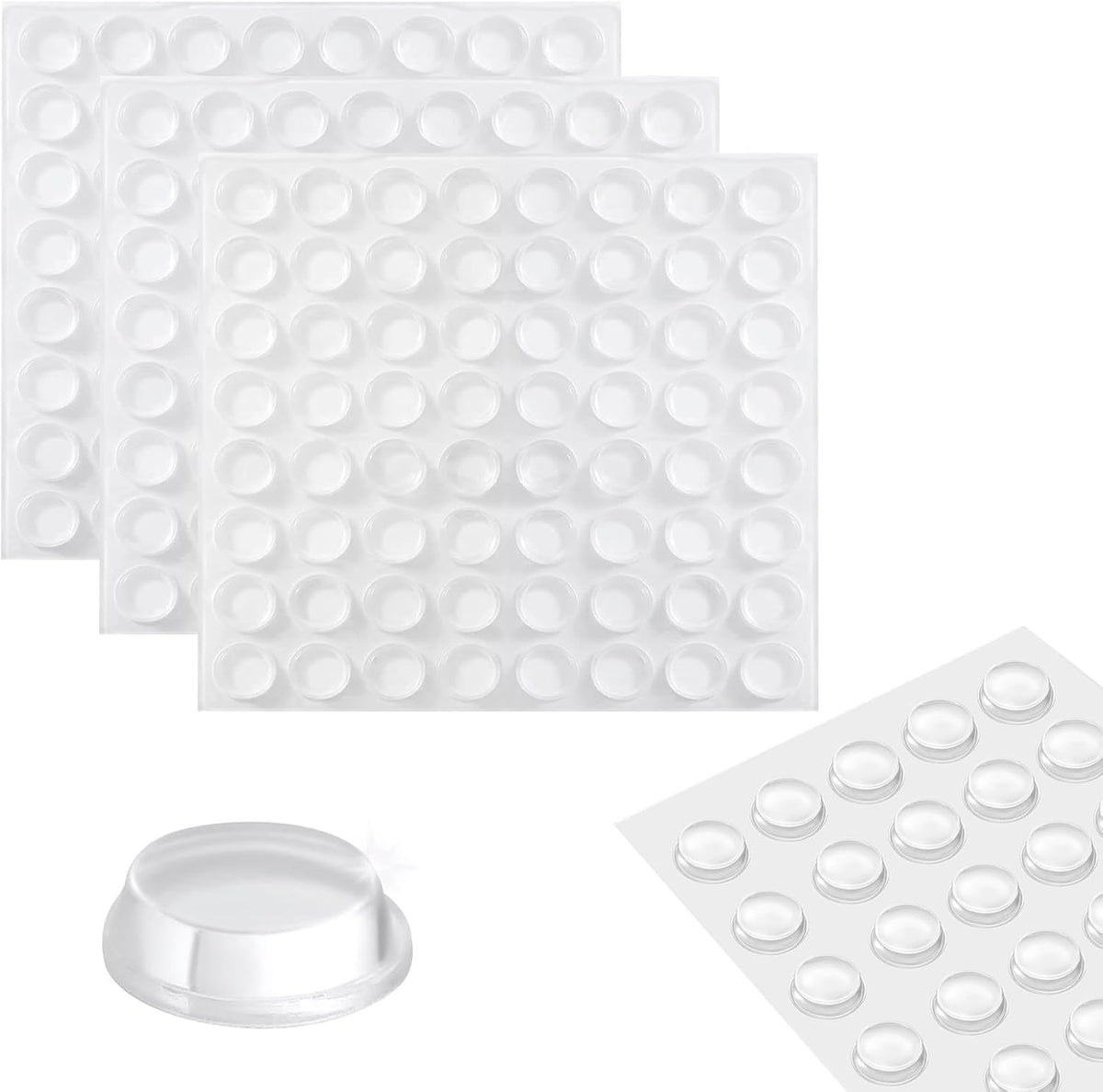 Cabinet Door Bumpers 192 Pcs Self Adhesive Sound Dampening Bumpers Pads, Clear Round Rubber Feet for Surface Protection and Furniture Noise Reduction, Drawers, Cupboard, Picture Frames, Door