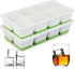Ice Cube Tray, 2 Pack Large Ice Cube Molds with Lid, Reusable 8-Ice Cube Molds with Bottom Silicone for Freezer, Juices, Whiskey, Cocktails, Coffee (Green)