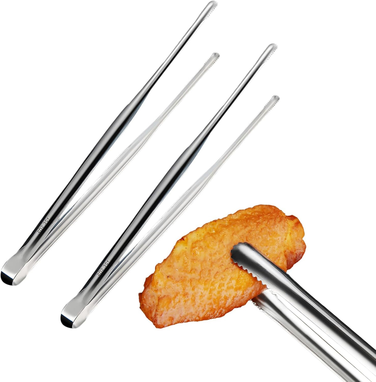 2 Pcs BBQ Kitchen Tongs, Stainless Steel Heat Resistant Tweezer Tongs Utensils for Kitchen Cooking, Grilling