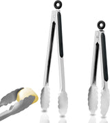 2 Pack Kitchen Tongs, 9" and 12" Stainless Steel Cooking Tongs, Non-Slip Heat Resistant Handle Heavy Duty Food Locking Tongs