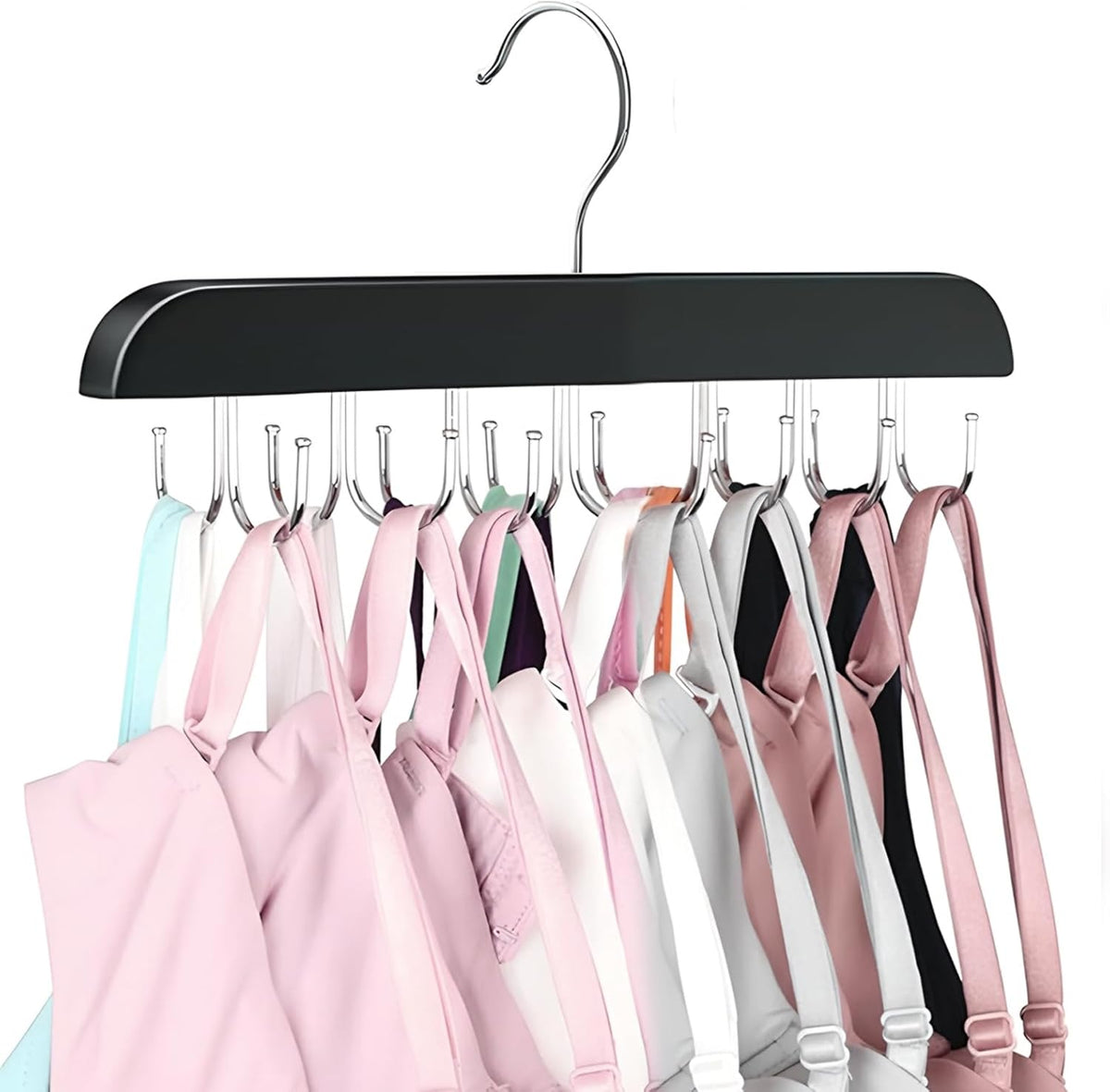 Belt Hanger Bra Hanger Tie Rack, Belt Organizer for Closet Accessories with 14 Hooks, Sturdy Wood for Closet Organizers and Storage