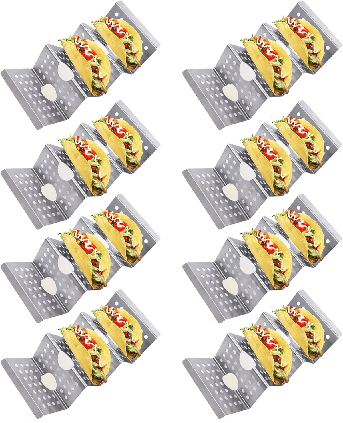 Taco Holders Taco Stand, 8 Packs Stainless Steel Taco Stand Rack Tray Hollow Corn Holders Can Hold 2 or 3 Shells Tacos