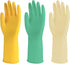 3 Pairs Rubber Cleaning Gloves for Household, Reusable Extra Thick Dishwashing Gloves Waterproof Non-Slip Gloves for Kitchen (Large, Beige+Yellow+Green）
