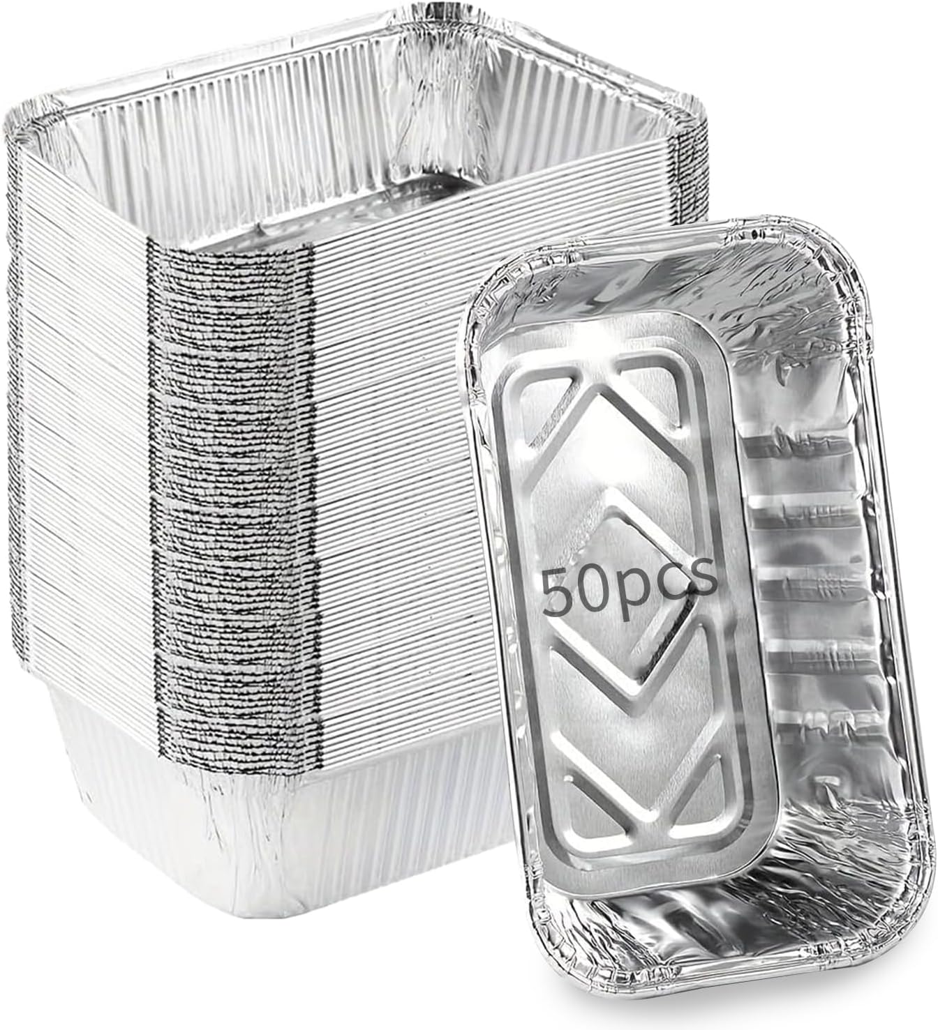 Aluminum Pans Drip Pans (50 Pack, 8"×3.7"), Disposable Tin Foil Pans Foil Food Containers, Grease Drip Pan Liners Grill Grease Tray for Baking, Cooking, Heating, Food Prepping, Freezer, Takeout