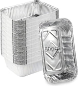 Aluminum Pans Drip Pans (50 Pack, 8"×3.7"), Disposable Tin Foil Pans Foil Food Containers, Grease Drip Pan Liners Grill Grease Tray for Baking, Cooking, Heating, Food Prepping, Freezer, Takeout