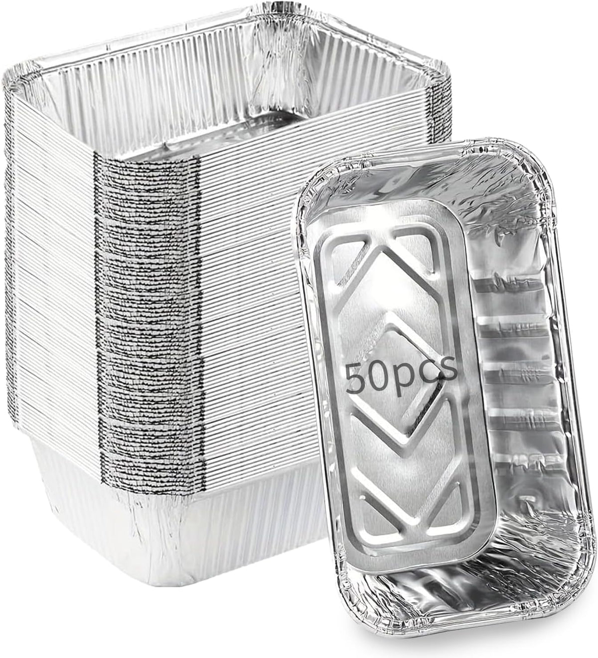 Aluminum Pans Drip Pans (50 Pack, 8"×3.7"), Disposable Tin Foil Pans Foil Food Containers, Grease Drip Pan Liners Grill Grease Tray for Baking, Cooking, Heating, Food Prepping, Freezer, Takeout