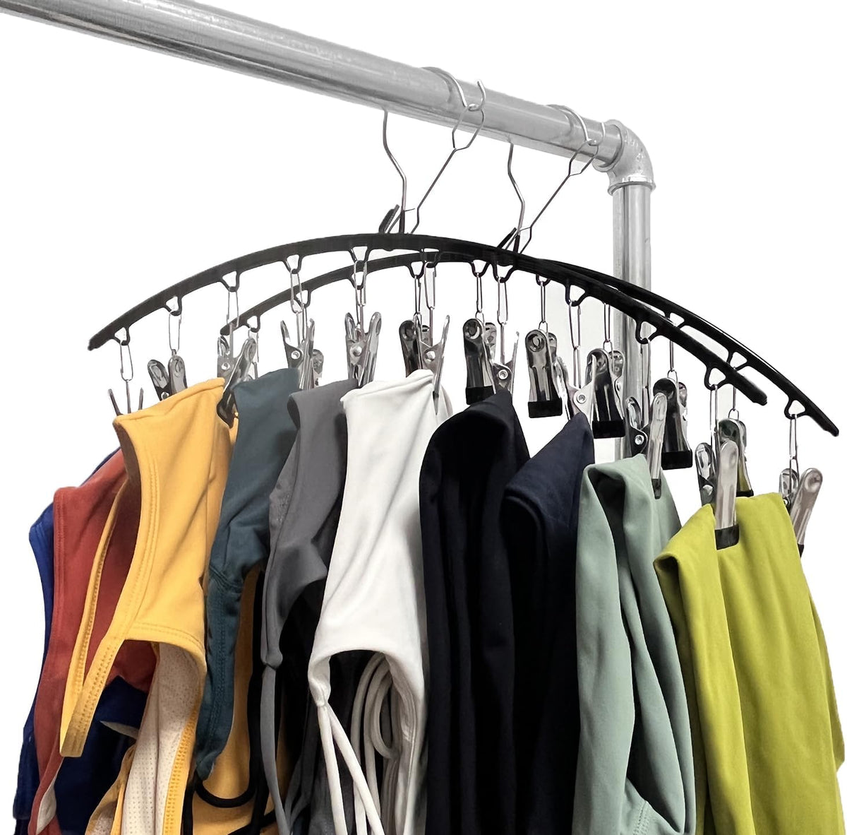 Legging Organizer for Closet, 2 Pack Metal Yoga Pants Hangers 10 Clips Holds 20 Leggings, Space Saving Hanging Closet Organizer Rubber Coated for Organizers and Storage (Black)