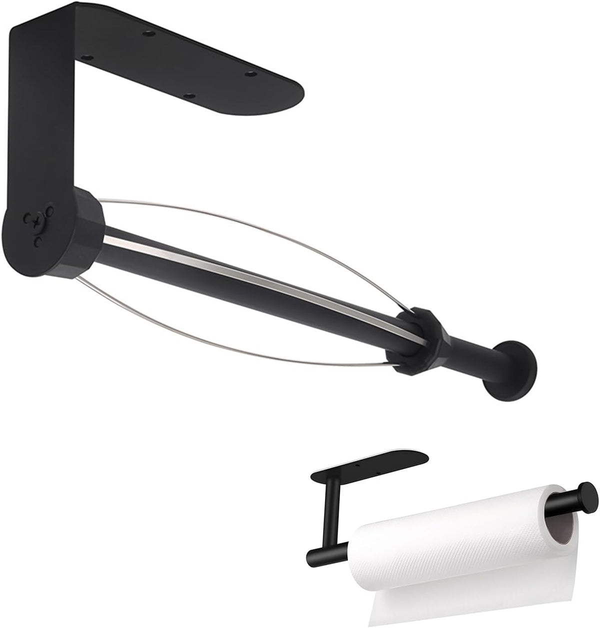 Paper Towel Holder Under Cabinet, Self Adhesive or Drilling, Wall Mount Stainless Steel Paper Towel Rack for Kitchen Toilet Bathroom