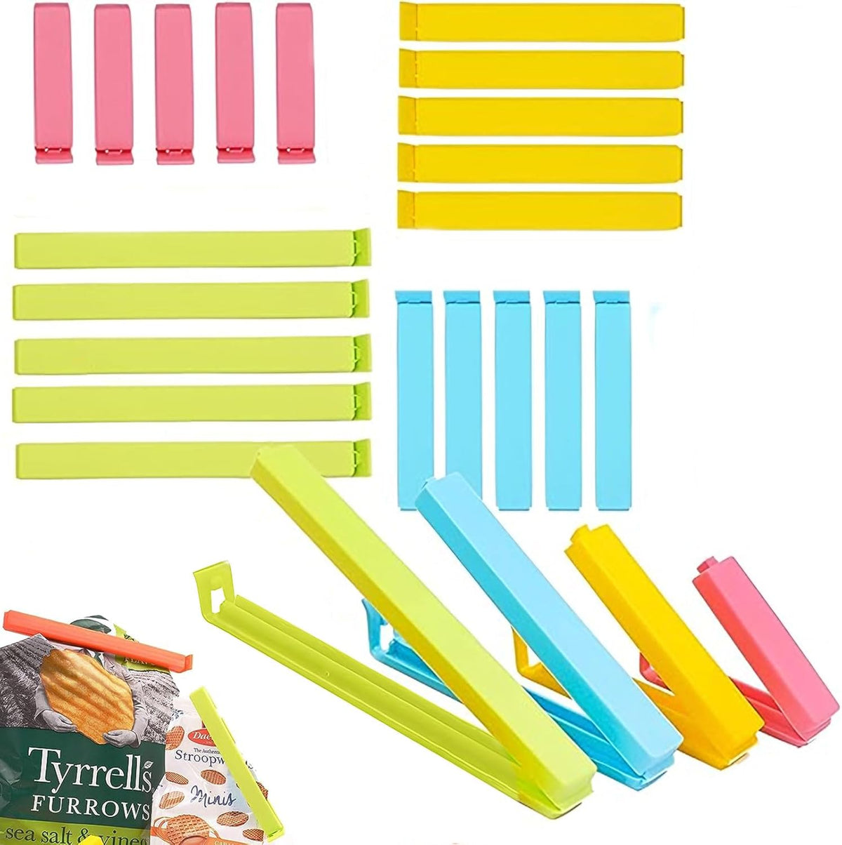 Plastic Food Bag Sealing Clip, 20 PCS Reusable Food Sealing Clips Colorful Snack Sealing Clip Bag Clips for Food Storage(2.4/3.5/5.1/7.1in)